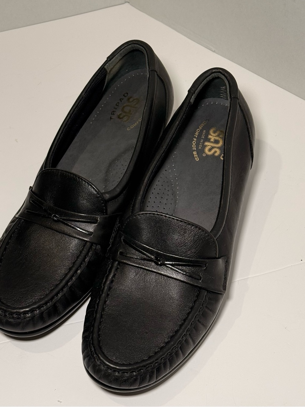SAS Black Leather Easier Slip-On Loafer, Tripad Comfort, USA Made Women's Sz 9